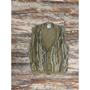 Mens Purely Australian‎ 3D Knit Sweater Vest Size Large  Button Up